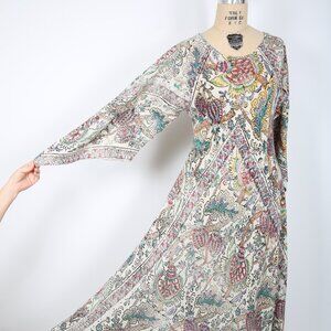Vintage Caftan Floral Maxi Dress  Boho Hippie Bohemian